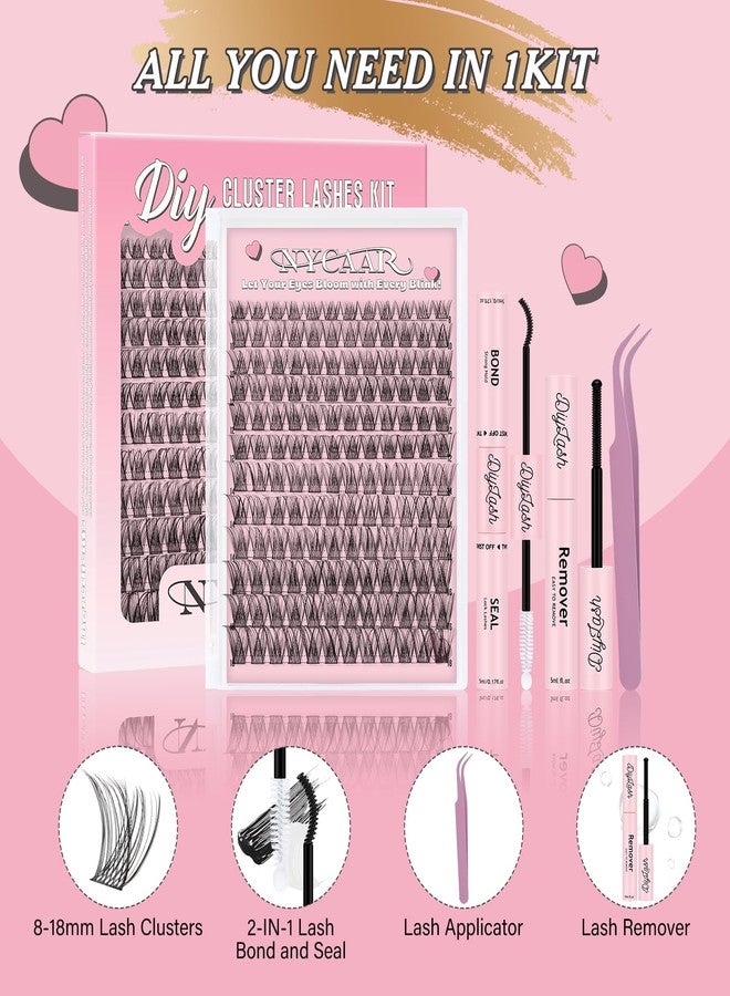 NYCAAR Lash Clusters Kit Wispy Natural Lash Extension Kit D Curl 144Pcs Fluffy Individual Lashes 8-18mm Anime Eyelash Extension Kit with Bond and Seal,Remover,Applicators DIY Lashes Kit at Home(NY03) - Image 5